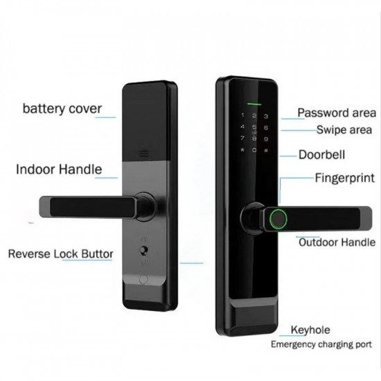 Serrure intelligente biomértique finition Argent TTLock Bluetooth – Empreinte, Code, Carte MIFARE – Mortaise 5050 