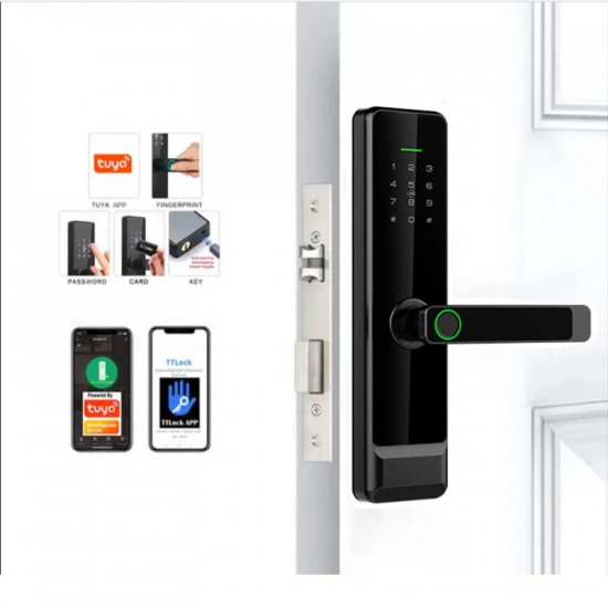 Serrure intelligente biomértique finition Black-black TTLock Bluetooth – Empreinte, Code, Carte MIFARE – Mortaise 5050 