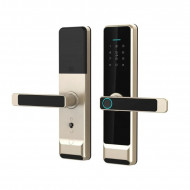 Serrure intelligente biomértique finition doré TTLock Bluetooth – Empreinte, Code, Carte MIFARE – Mortaise 5050 