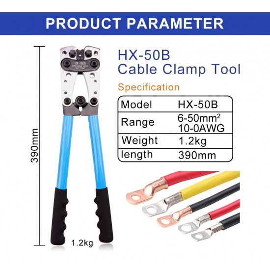 Pince à sertir hexagonale 6-50 mm2 10-1 AWG  LX-50B , XH-50B