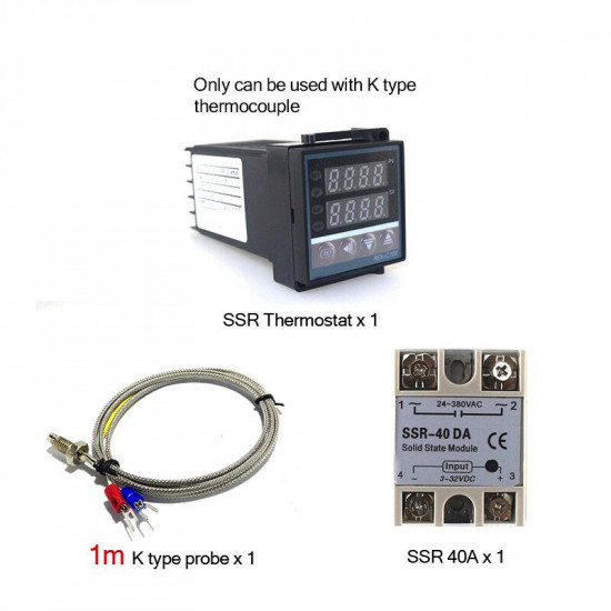 Dual Digital PID Temperature Controller Thermostat Kit REX-C100 with SSR-40DA heat sink quality K probe Thermocouple Dual Digital PID Temperature Controller Thermostat Kit REX-C100 with SSR-40DA heat sink quality K probe Thermocouple