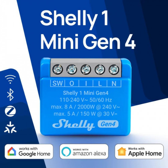 Récepteur mini-switch Zigbee wifi bluetooth et matter 4 en 1 Shelly 1 Mini Gen4 