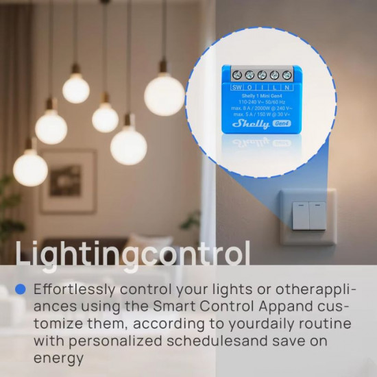 Récepteur mini-switch Zigbee wifi bluetooth et matter 4 en 1 Shelly 1 Mini Gen4 