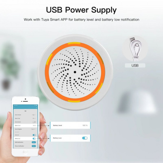 sirène intelligente Tuya ZigBee, capteur 90db avec son et lumière Moes ZSS-LO-SLA-U