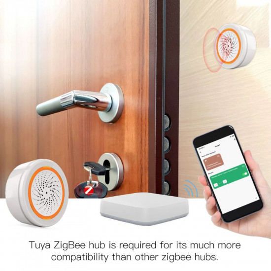 sirène intelligente Tuya ZigBee, capteur 90db avec son et lumière Moes ZSS-LO-SLA-U