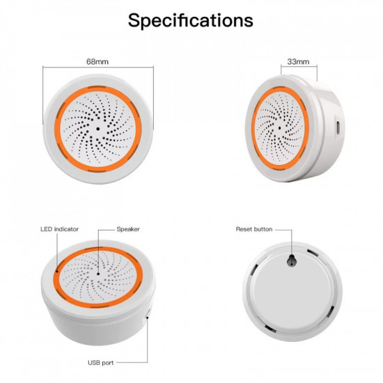 sirène intelligente Tuya ZigBee, capteur 90db avec son et lumière Moes ZSS-LO-SLA-U