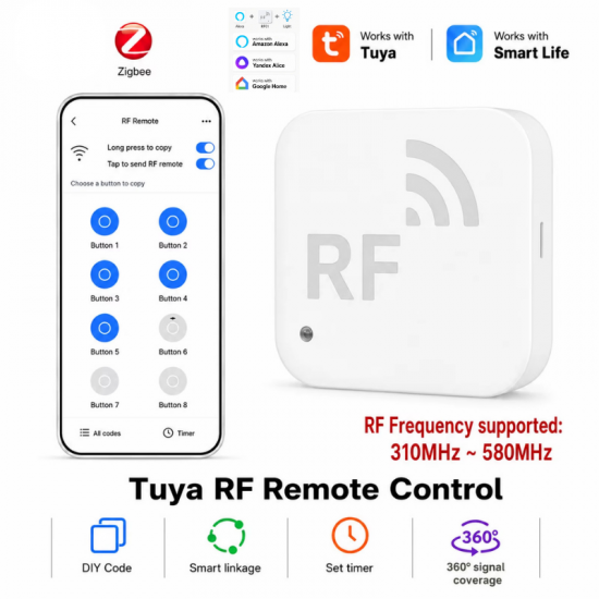 Télécommande universelle intelligente Tuya RF 310-580 MHz Zigbee Tuya 