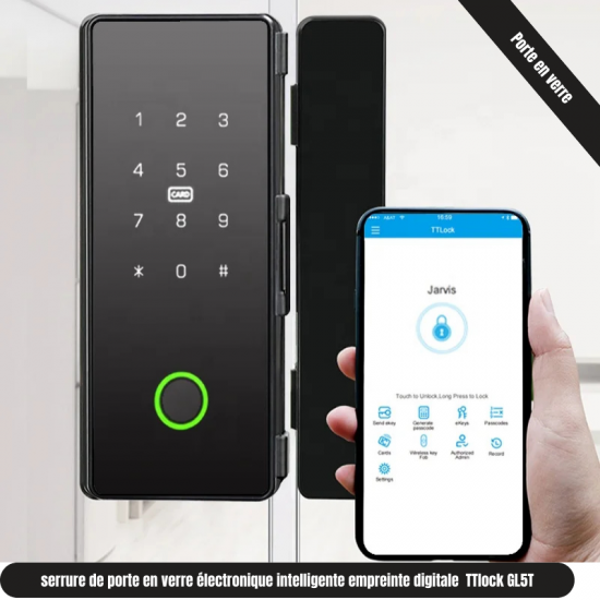 serrure de porte en verre électronique intelligente empreinte digitale mot de passe carte-clé électronique avec application Ttlock GL5T