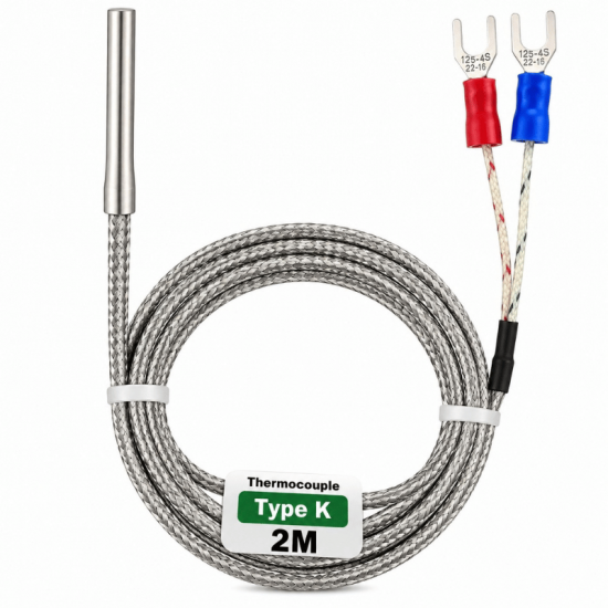 Sonde de température thermocouple Type K – Câble 2 mètres – Gaine métallique tressée