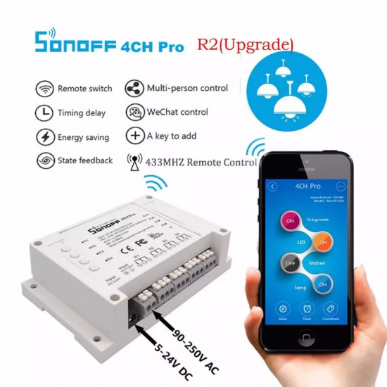 COMMUTATEUR INTELLIGENT SONOFF ITEAD 4CH PRO R2 433MHZ 4 CANAUX COMMUTATEUR INTELLIGENT SONOFF ITEAD 4CH PRO R2 433MHZ 4 CANAUX