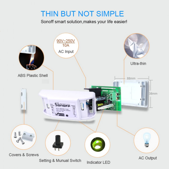 ITEAD Sonoff Basic WiFi Smart Switch Wireless Home Automation 