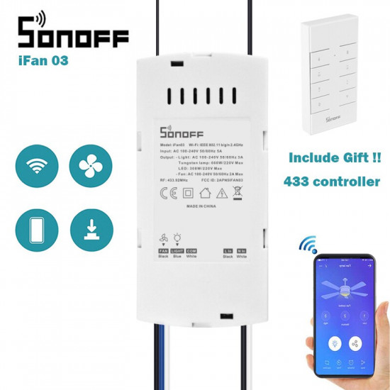 Sonoff IFan03 SmartAPP télécommande,Mobile App Télécommande Contrôle Ventilateur Lumière Ventilateur De Plafond Commutateur De Commande De Vitesse Dentraînement 
