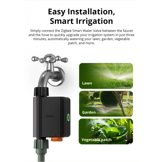 Vanne d'eau intelligente Zigbee 3.0, contrôleur d'arrosage IP55 SONOFF SWV-BSP ( EU) Vanne d'eau intelligente Zigbee 3.0, contrôleur d'arrosage IP55 SONOFF SWV-BSP ( EU)