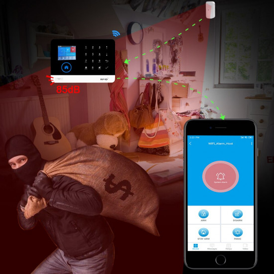 système d'alarme de sécurité de maison sans fil  wi-fi, GSM, RFID, TFT