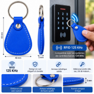 Porte-Clés RFID 125 kHz en Cuir Bleu – Badge de Contrôle d’Accès
