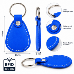 Porte-Clés RFID 125 kHz en Cuir Bleu – Badge de Contrôle d’Accès