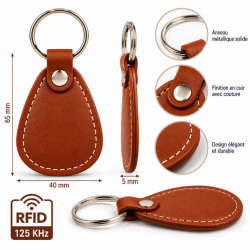 Porte-Clés RFID 125 kHz en Cuir Marron – Badge de Contrôle d’Accès