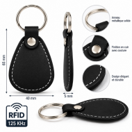 Porte-Clés RFID 125 kHz en Cuir Noir – Badge de Contrôle d’Accès