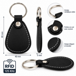 Porte-Clés RFID 125 kHz en Cuir Noir – Badge de Contrôle d’Accès