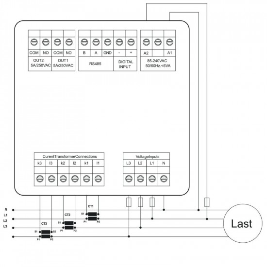 Compteur intégré analyseur réseau AC de : tension, fréquence, P, Q, S, PF, CosPhi, interface RS485 TENSE TPM-04 SH