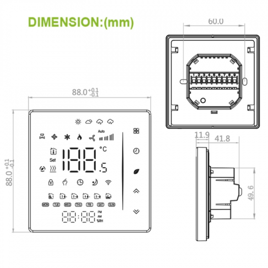 Thermostat HVAC intélligente  Tuya wifi Pour controle climatisation centrale  avec  vitesses de chauffage et de refroidissement 