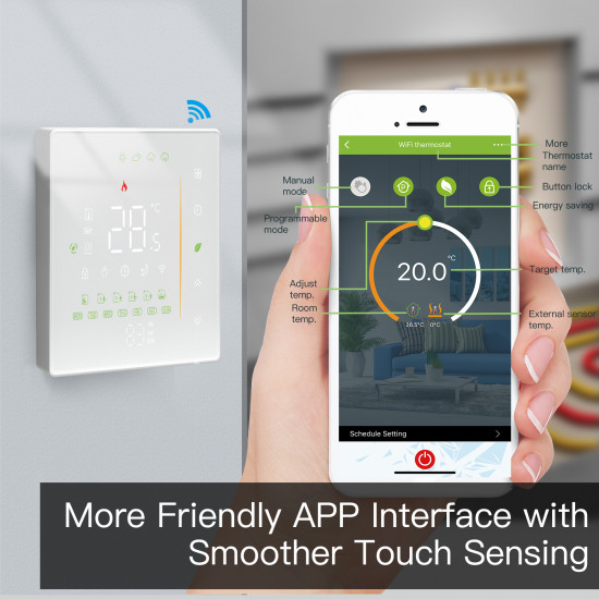 Thermostat intélligente WIFI Pour chaudière à gaz , régulateur de température ambiante MOES WHT-006-GC-BK-MS Thermostat intélligente WIFI Pour chaudière à gaz , régulateur de température ambiante MOES WHT-006-GC-BK-MS