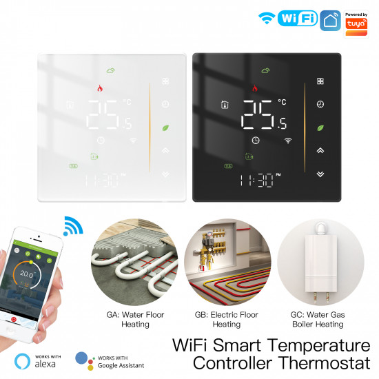 Thermostat intélligente WIFI Pour chaudière à gaz , régulateur de température ambiante MOES WHT-006-GC-BK-MS Thermostat intélligente WIFI Pour chaudière à gaz , régulateur de température ambiante MOES WHT-006-GC-BK-MS