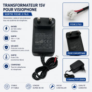 Transformateur AC/DC 15V 1.2A pour visiophone AHD-tuya Modele 10pouce