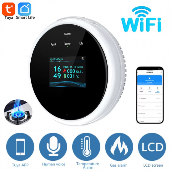 Détecteur de fuite de gaz naturel WiFi Tuya avec fonction température et ecran LCD Détecteur de fuite de gaz naturel WiFi Tuya avec fonction température et ecran LCD