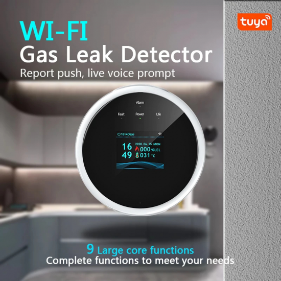 Détecteur de fuite de gaz naturel WiFi Tuya avec fonction température et ecran LCD Détecteur de fuite de gaz naturel WiFi Tuya avec fonction température et ecran LCD