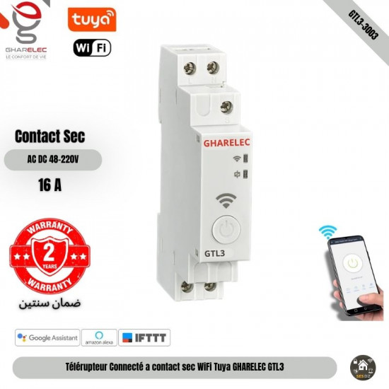 Télérupteur Connecté a contact sec WiFi Tuya GHARELEC GTL3 – Programmateur Intelligent Rail DIN 16A