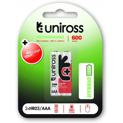 PILE RECHARGEABLE AAA LR3 X2  UNIROSS série Hybrio 600 HR03 PILE RECHARGEABLE AAA LR3 X2  UNIROSS série Hybrio 600 HR03
