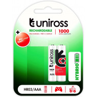 PILE RECHARGEABLE AAA LR3 X2  UNIROSS série Hybrio 1000 HR03 PILE RECHARGEABLE AAA LR3 X2  UNIROSS série Hybrio 1000 HR03