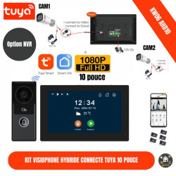 Sonnette videophone Tuya avec moniteur10" intelligent et contrôle d'accès aux portes KW06 AHD10  Noir avec option NVR et carte Mifare