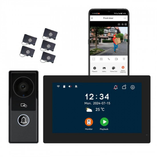 Sonnette videophone Tuya avec moniteur10" intelligent et contrôle d'accès aux portes KW06 AHD10  Noir avec option NVR et carte Mifare