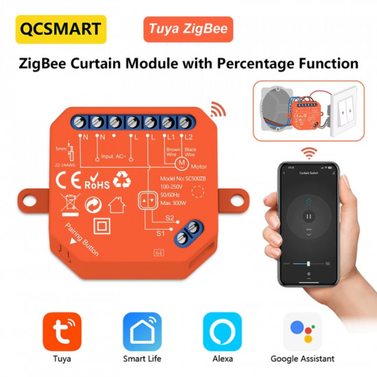 Module de contrôle volet roulant et store électrique Tuya Zigbee 300w