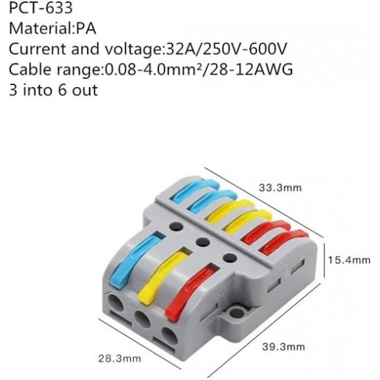 Répartiteur  de fils électrique connecteur rapide 3 entrés 6 sorties WAGO: LT-633