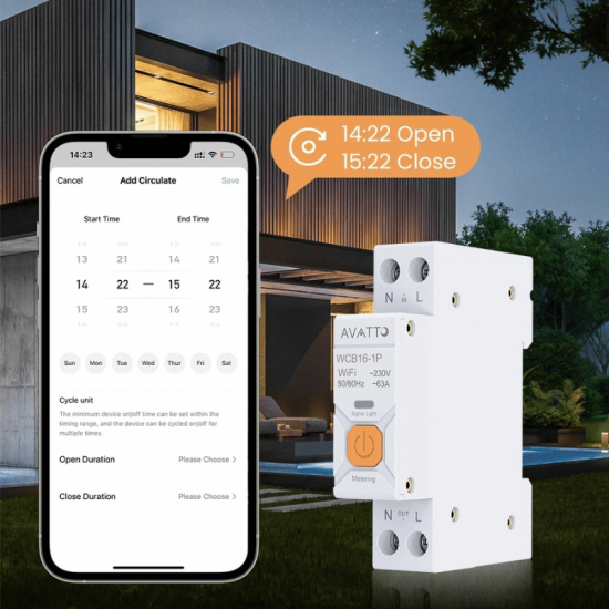 Disjoncteur intelligent WiFi AVATTO WCB16-1P 63A avec mesure consommation d'énergie compatible Tuya , alexa , googlehome
