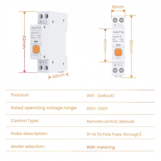 Disjoncteur intelligent WiFi AVATTO WCB16-1P 63A avec mesure consommation d'énergie compatible Tuya , alexa , googlehome