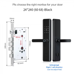 Serrure de Porte Intelligente JRP  – Étanche – WiFi + Bluetooth – Empreinte Digitale & Code – Compatible Tuya – Format 6068 – Noir