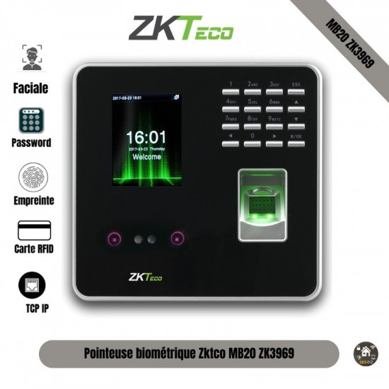 Pointeuse Biométrique empreinte et reconnaissance faciale Zktco ZK3969 (MB20) Pointeuse Biométrique empreinte et reconnaissance faciale Zktco ZK3969 (MB20)