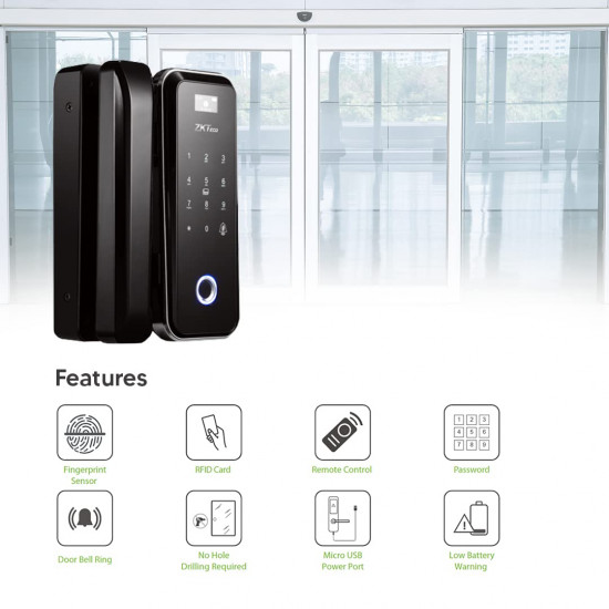 Serrure de porte en verre intelligente ZKTeco GL300 par empreintes digitales, mot de passe et cartes et télécommande Serrure de porte en verre intelligente ZKTeco GL300 par empreintes digitales, mot de passe et cartes et télécommande