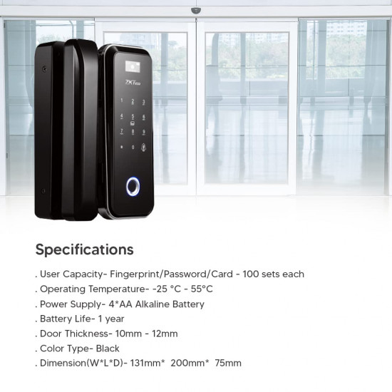 Serrure de porte en verre intelligente ZKTeco GL300 par empreintes digitales, mot de passe et cartes et télécommande Serrure de porte en verre intelligente ZKTeco GL300 par empreintes digitales, mot de passe et cartes et télécommande